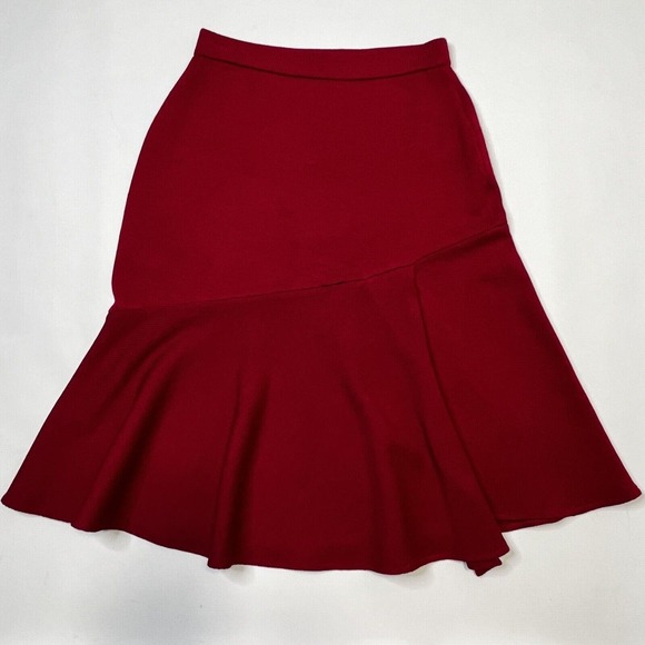 St. John Eve Collection Womens Red Skirt Ruffled Bottom Sz US 4 Santana Knit - Picture 1 of 10